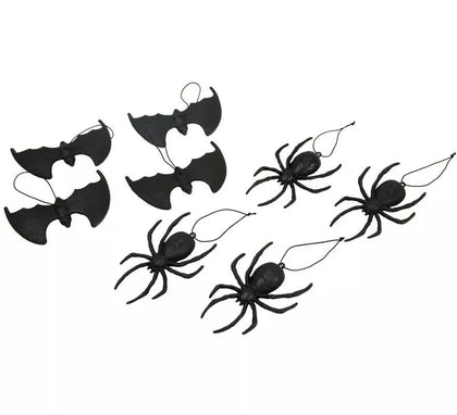 Pack 4 Arañas y 4 Murciélagos Colgantes de 14 cm
