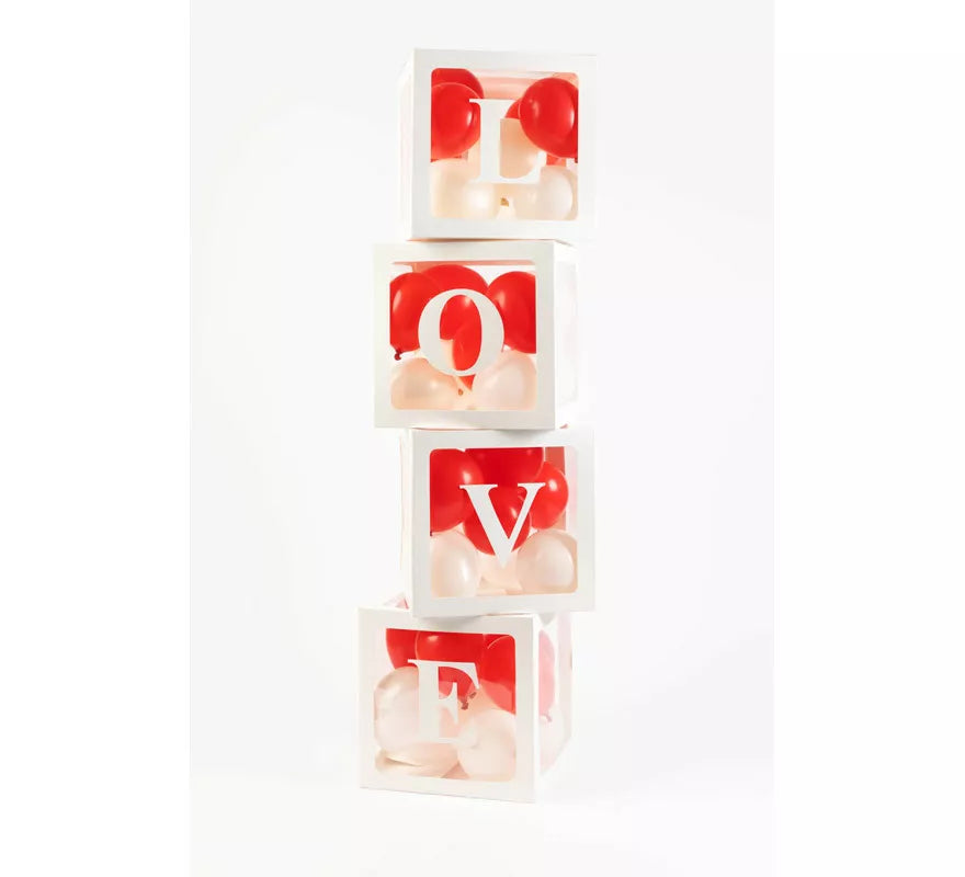Pack 4 Cajas decorativas con pegatinas LOVE y BABY para llenar con Globos