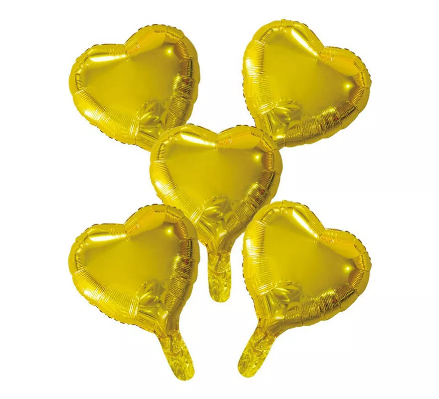 Pack 5 Globos de Foil Corazón Oro de 23 cm