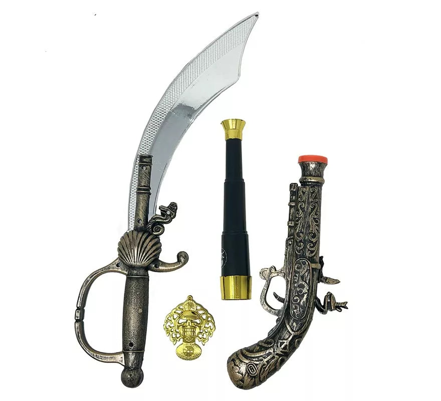 Translation missing: en.Pack Armas Pirata: Espada, Pistola, Catalejo y Medalla de Plástico