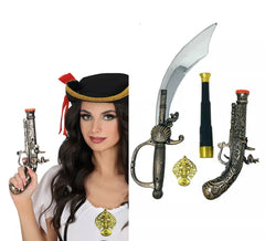 Pirate Weapons Pack: Sword, Pistol, Spyglass and Plastic Medal