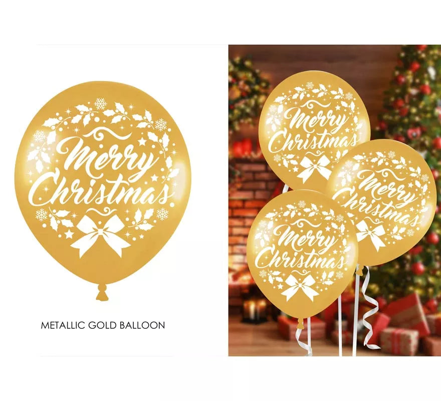 Translation missing: en.Pack de 10 Globos dorados de Feliz Navidad de Látex