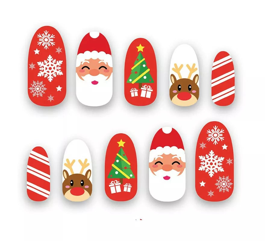 Pack de 10 Uñas Figuras Navideñas con adhesivo