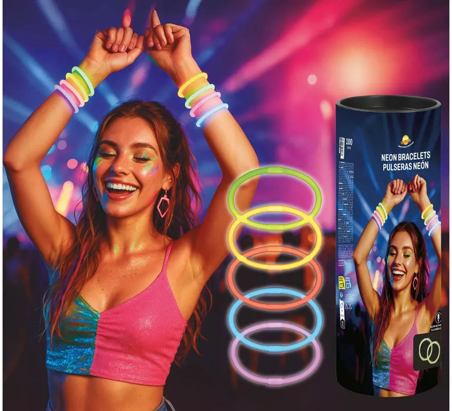 Pack de 100 Pulseras de Luz Neón