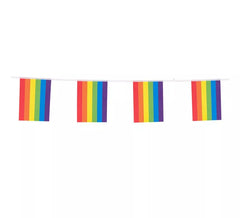 Pack of 12 rainbow pennants measuring 3m and 20x14cm