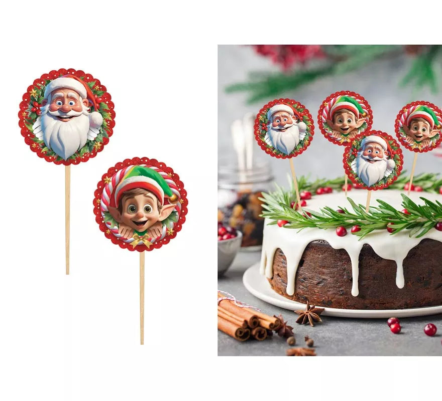 Translation missing: en.Pack de 12 Palillos Decorativos de Papá Noel y Elfo de 6 cm