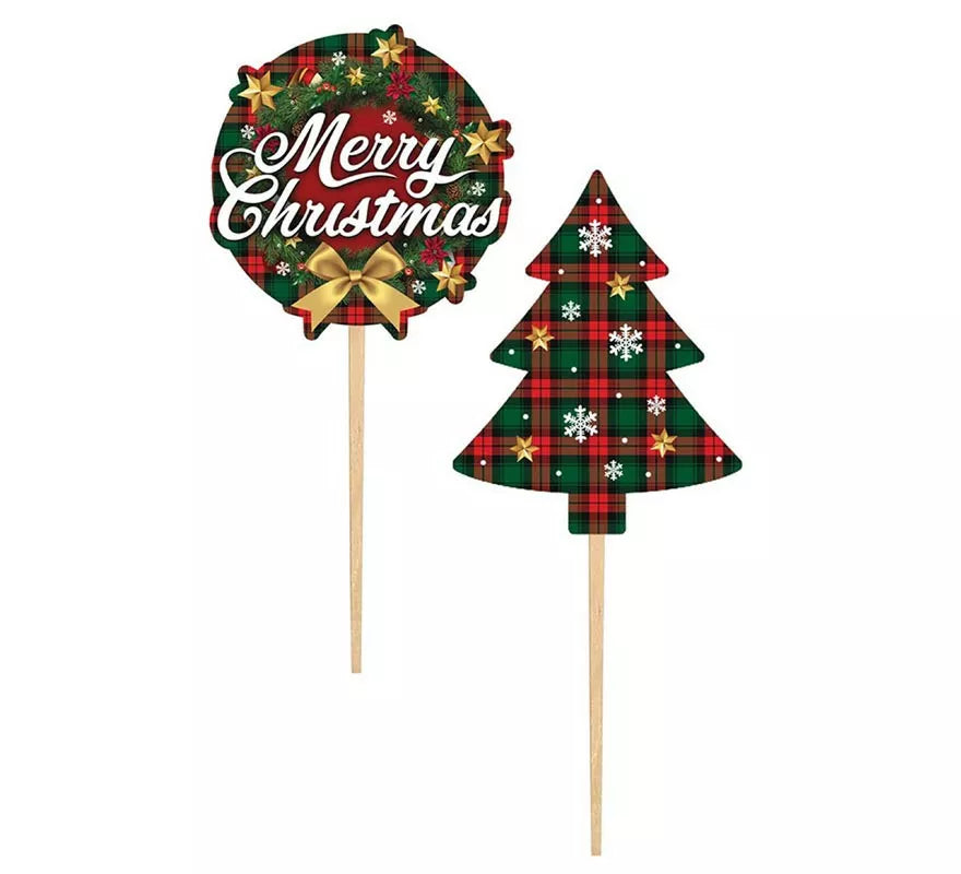 Translation missing: en.Pack de 12 Palillos Decorativos Merry Christmas de papel de 6 cm