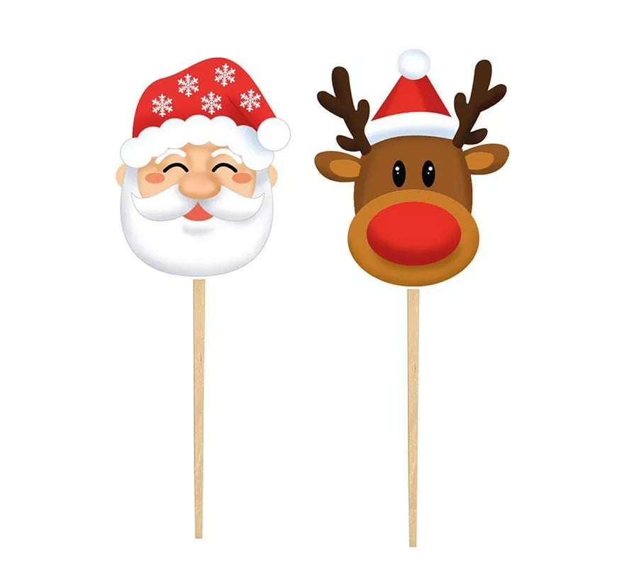 Translation missing: en.Pack de 12 Palillos Decorativos Papá Noel de papel de 6 cm