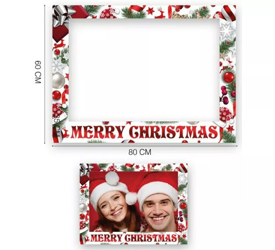 Pack de 12 Photocall Merry Christmas blanco de 80x60 cm