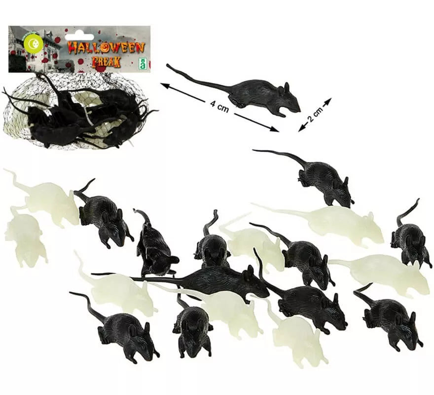 Pack de 12 Ratones Fluorescentes y Negros