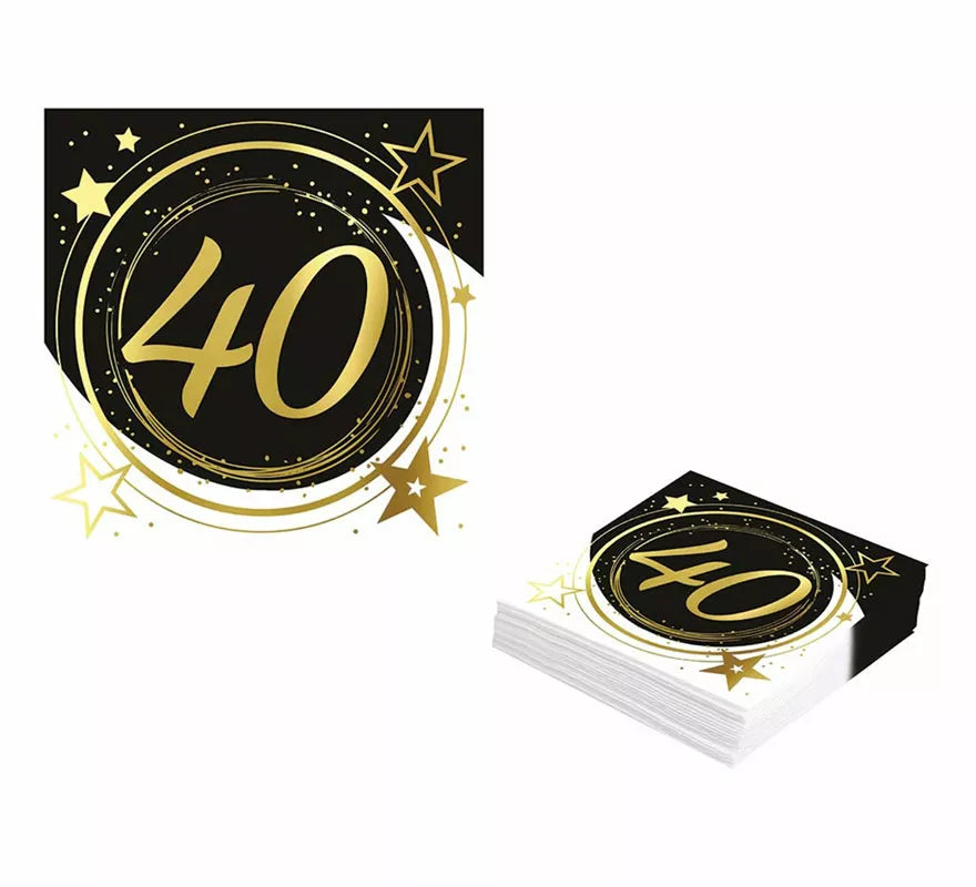 Pack de 12 Servilletas 40 Años Cumpleaños y Aniversarios de 33X33 cm