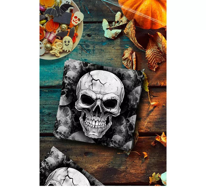 Pack de 12 Servilletas Calavera Temible de 33x33 cm