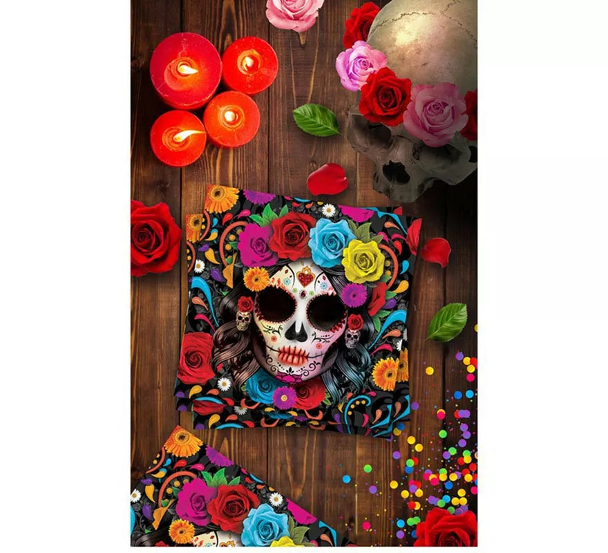 Pack de 12 Servilletas Catrina colorida de 33x33 cm
