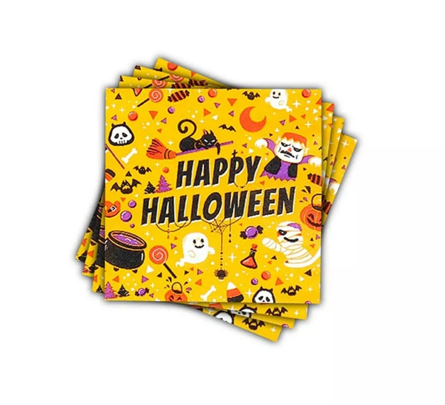 Translation missing: en.Pack de 12 Servilletas Happy Halloween Print naranja de 33x33 cm
