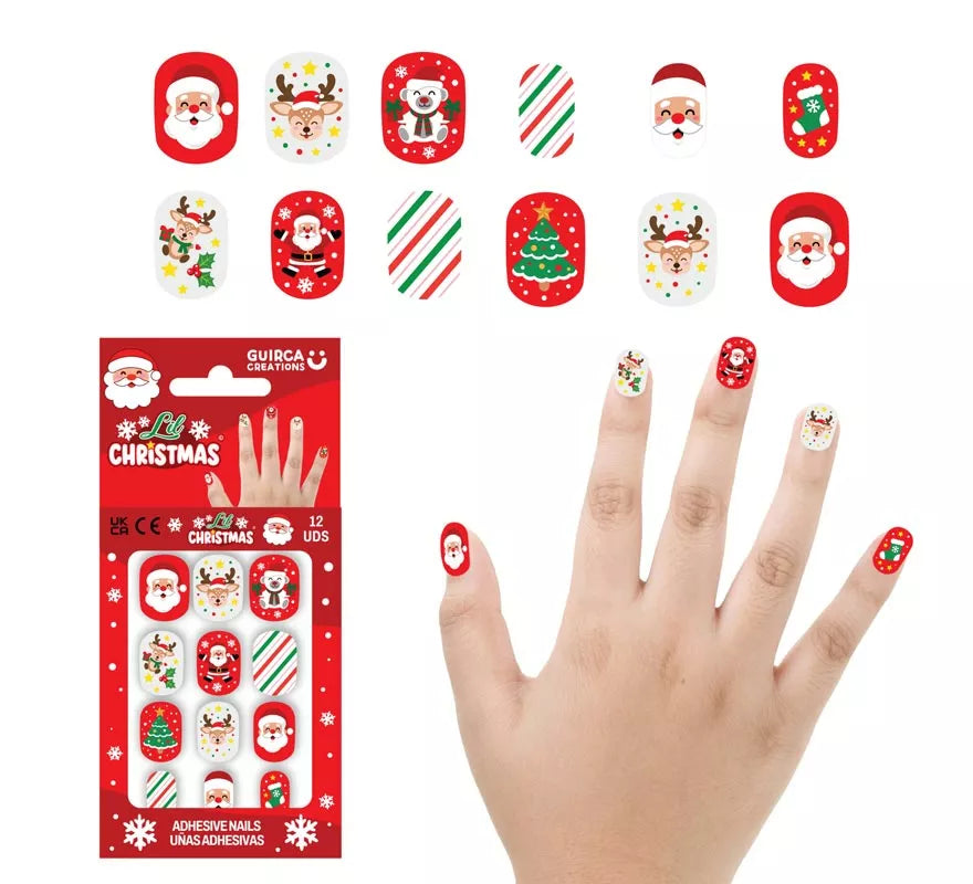 Translation missing: en.Pack de 12 Uñas Adhesivas de Papá Noel para niña