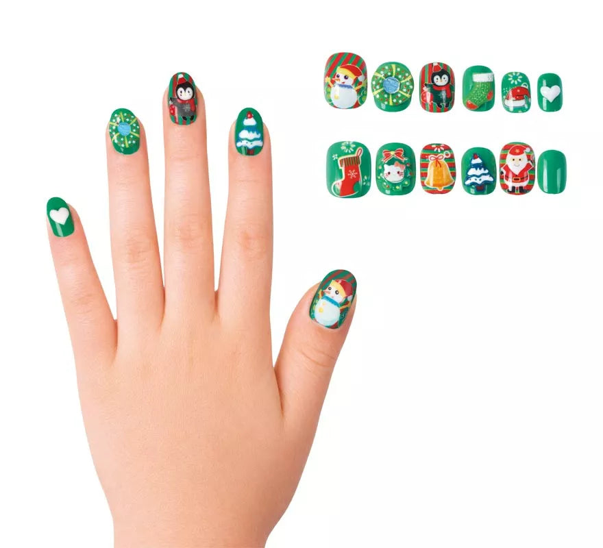 Translation missing: en.Pack de 12 Uñas Adhesivas Navideñas verdes para niña