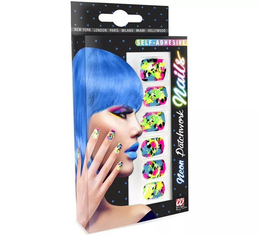 Translation missing: en.Pack de 12 Uñas Autoadhesivas de Mosaico neón
