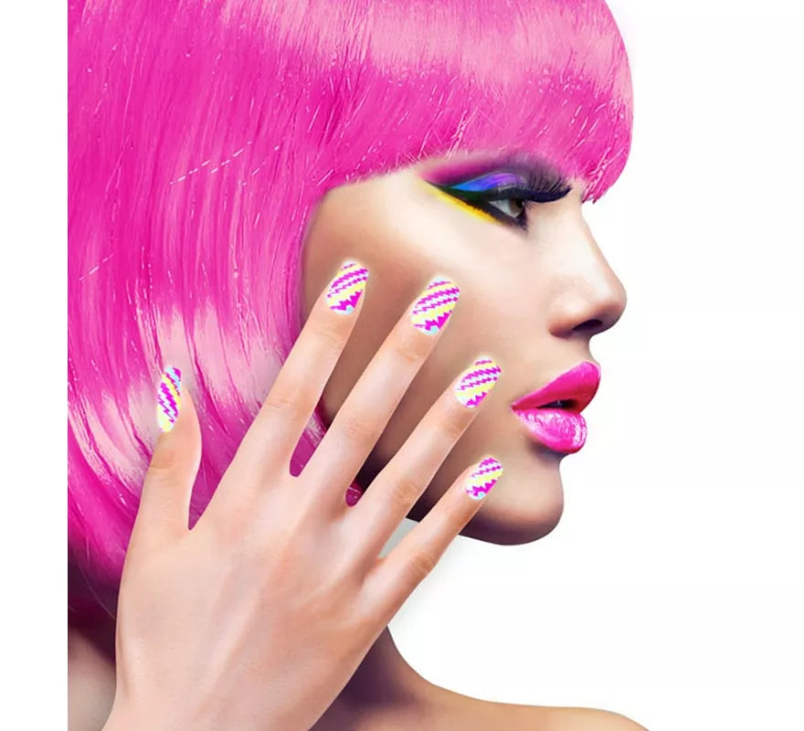 Pack de 12 Uñas Autoadhesivas de Rayas neón
