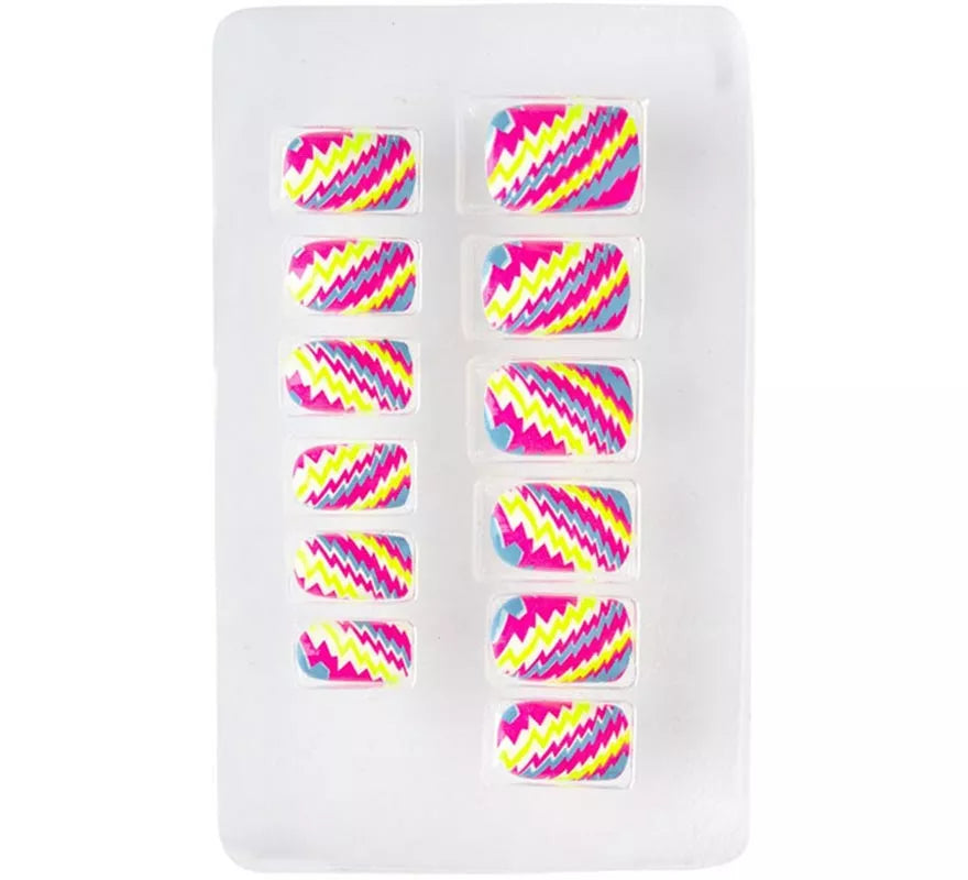 Pack de 12 Uñas Autoadhesivas de Rayas neón