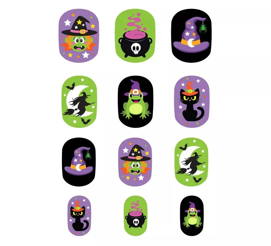 Translation missing: en.Pack de 12 Uñas Bruja con Adhesivo Infantil