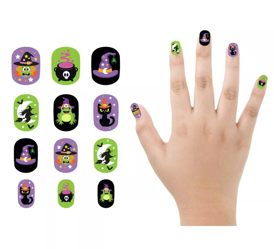 Pack de 12 Uñas Bruja con Adhesivo Infantil