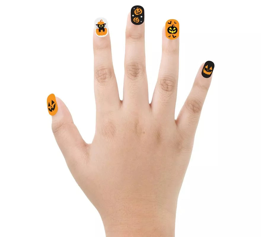 Pack de 12 Uñas Calabaza con Adhesivo Infantil
