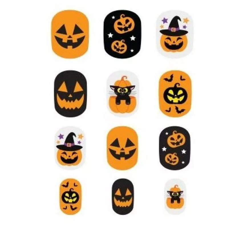 Translation missing: en.Pack de 12 Uñas Calabaza con Adhesivo Infantil