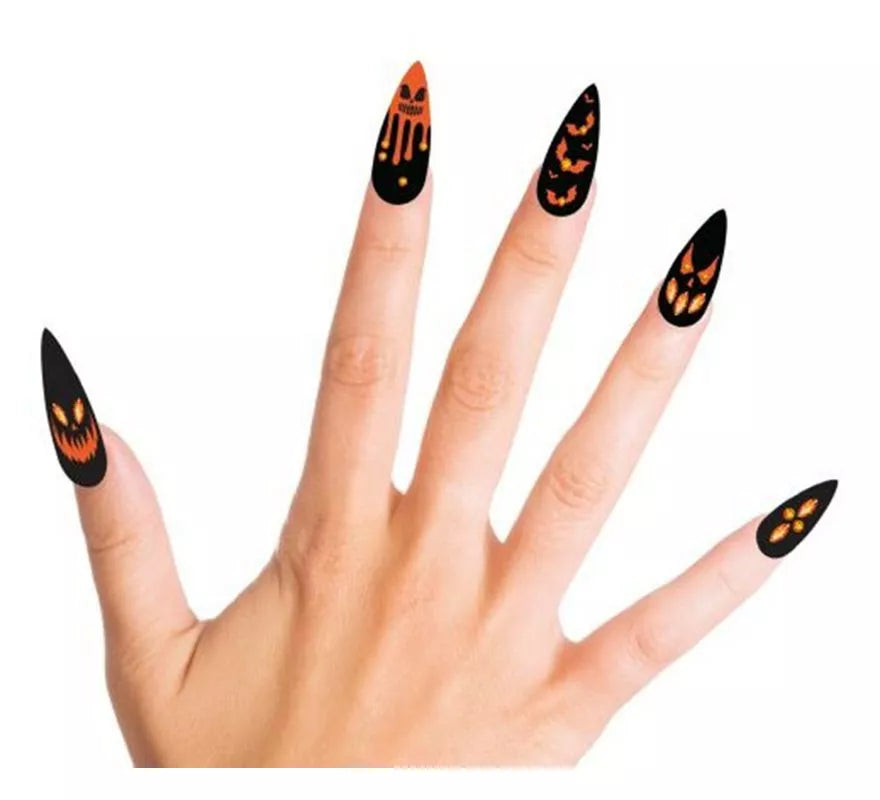 Pack de 12 Uñas Postizas Calabazas con Joyas