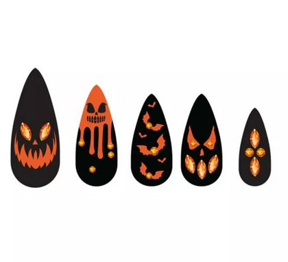 Pack de 12 Uñas Postizas Calabazas con Joyas