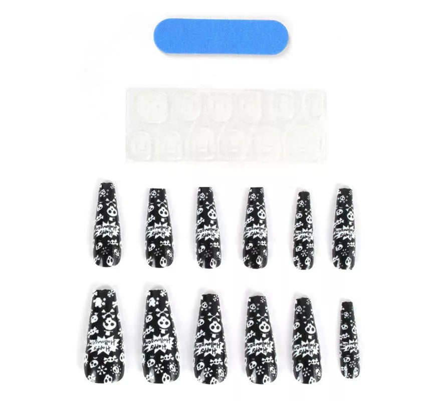 Translation missing: en.Pack de 12 Uñas Postizas Calavera negra
