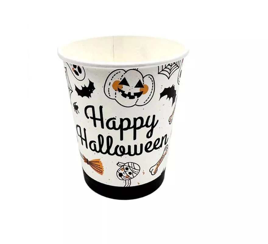 Translation missing: en.Pack de 12 Vasos de 250 ml Happy Halloween Print blanco y negro