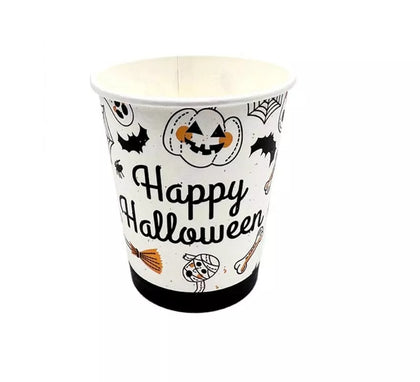 Pack de 12 Vasos de 250 ml Happy Halloween Print blanco y negro