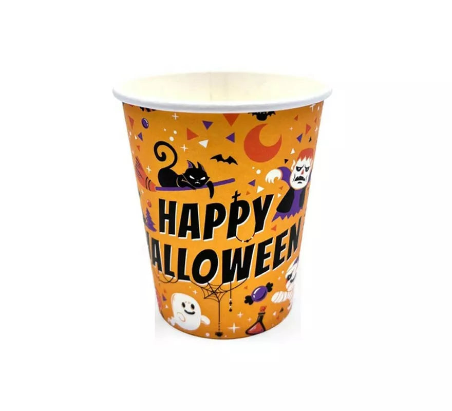 Pack de 12 Vasos de 250 ml Happy Halloween Print naranja
