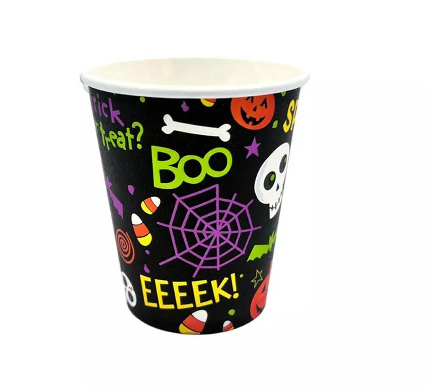Pack de 12 Vasos de 250 ml Spooky Halloween Print naranja