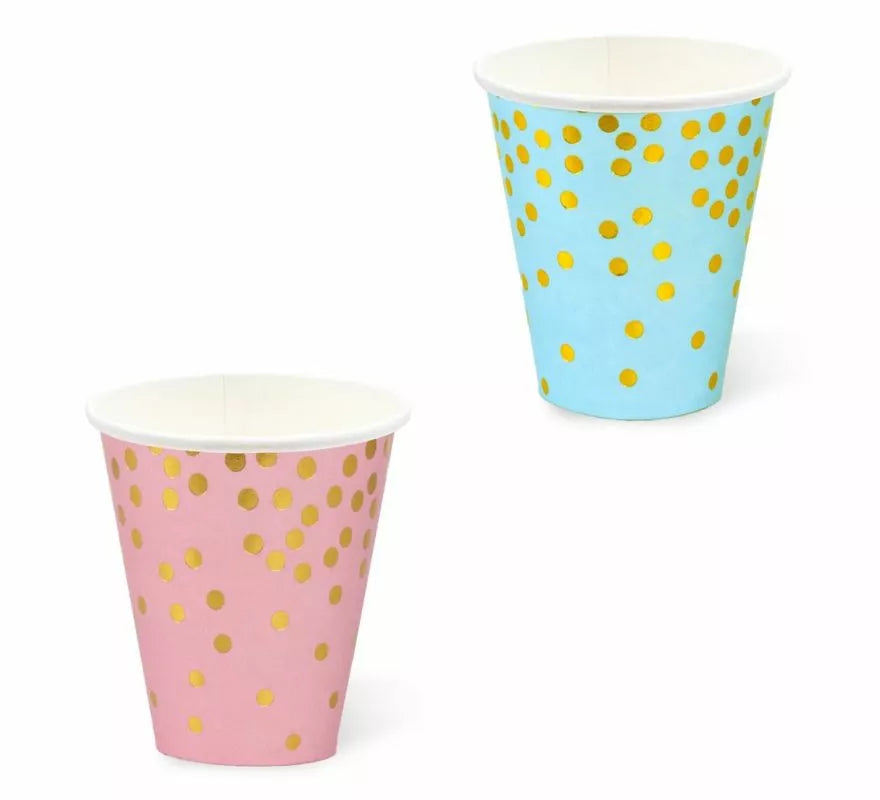 Translation missing: en.Pack de 12 Vasos de cartón con lunares dorados de 250 ml en varios colores
