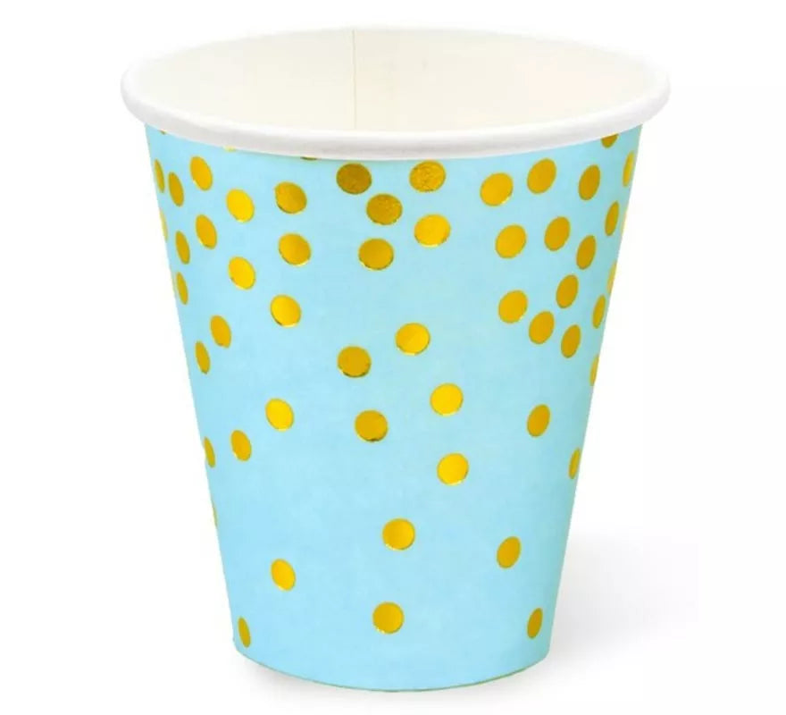 Translation missing: en.Pack de 12 Vasos de cartón con lunares dorados de 250 ml en varios colores