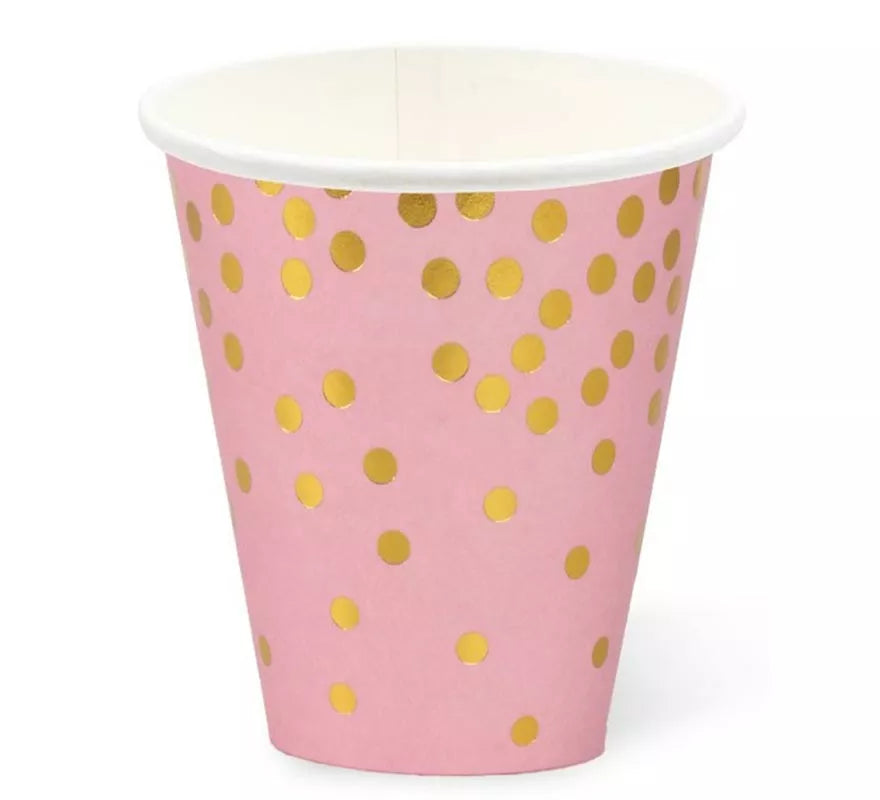 Translation missing: en.Pack de 12 Vasos de cartón con lunares dorados de 250 ml en varios colores