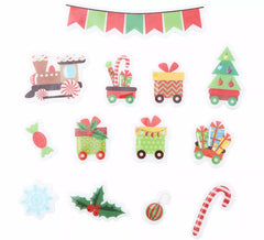 Pack of 13 Gel Stickers Christmas Train Figurines 20x25 cm