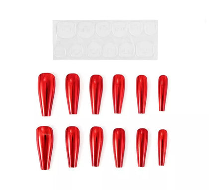 Pack de 13 Uñas Autoadhesivas efecto metal roja
