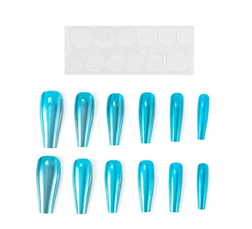 Translation missing: en.Pack de 13 Uñas Autoadhesivas efecto metal turquesa