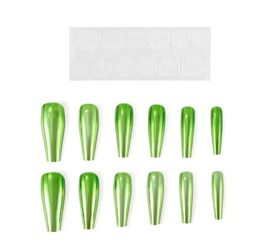 Translation missing: en.Pack de 13 Uñas Autoadhesivas efecto metal verde
