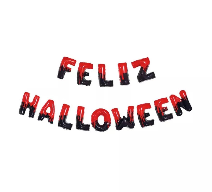 Translation missing: en.Pack de 14 Globos Feliz Halloween negro y rojo de 40 cm