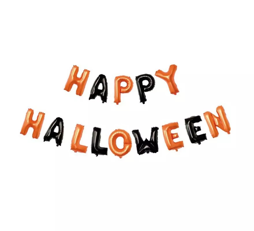 Translation missing: en.Pack de 14 Globos Happy Halloween negro y naranja de 40 cm
