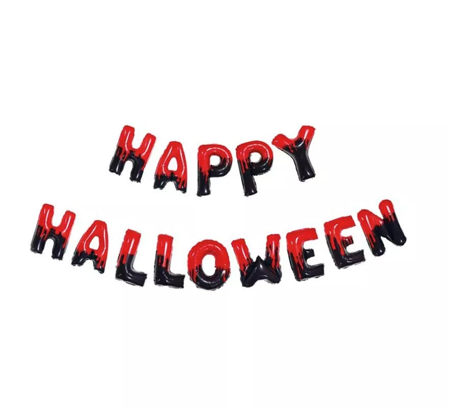Translation missing: en.Pack de 14 Globos Happy Halloween negro y rojo de 40 cm