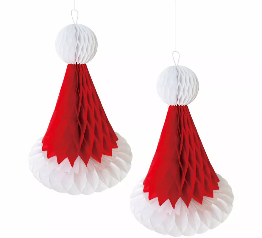 Translation missing: en.Pack de 2 Colgantes Panal de Gorro Noel de 15 cm