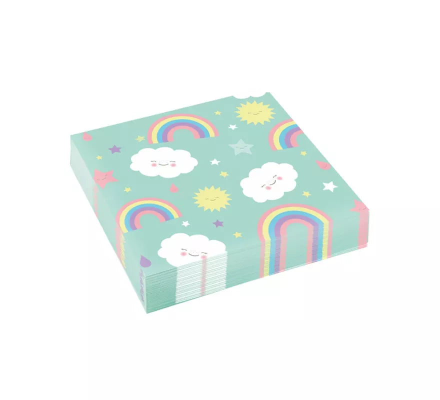 Translation missing: en.Pack de 20 Servilletas de Arcoiris y Nube de Papel de 33x33 cm