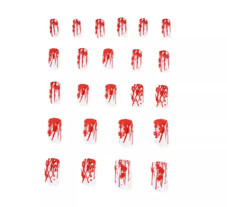 Pack de 24 Uñas Postizas Halloween rojo y blanco