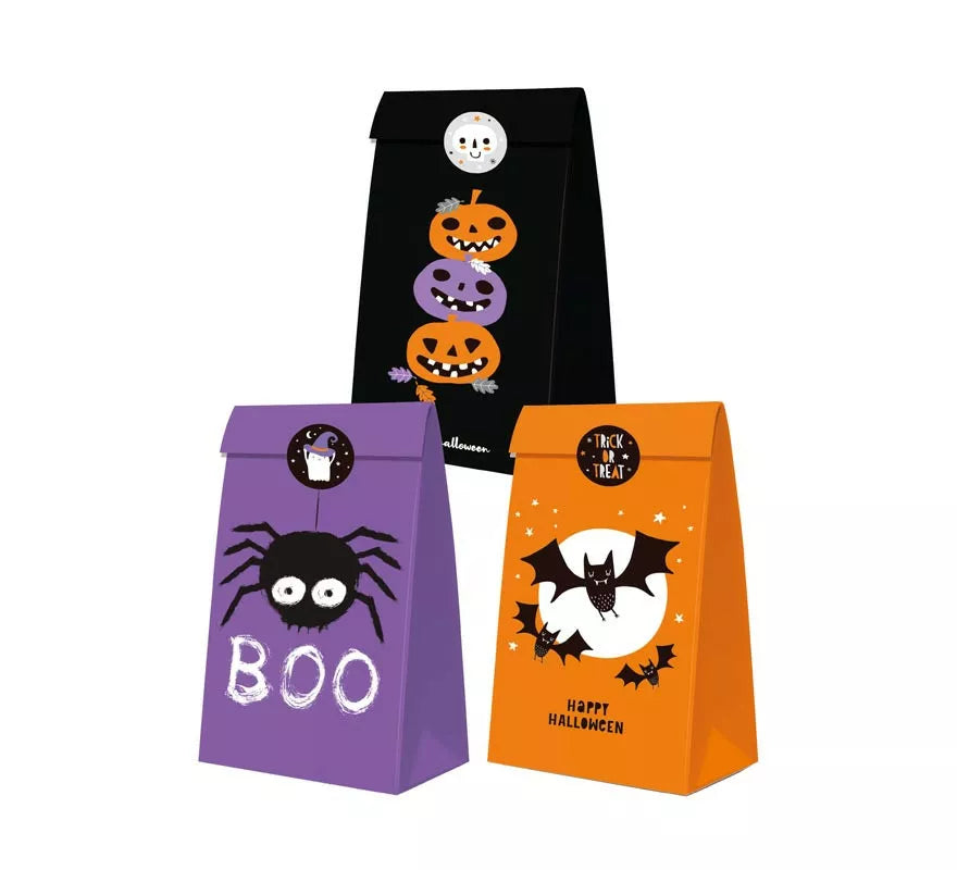 Translation missing: en.Pack de 3 Bolsas Halloween con pegatina de papel en colores surtidos de 24x13x8 cm