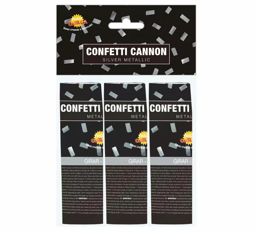 Pack de 3 Cañones Kabuki Confetti Plata de 10.5 cm