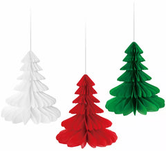 Pack of 3 Honeycomb Christmas Tree Ornaments, 10 cm